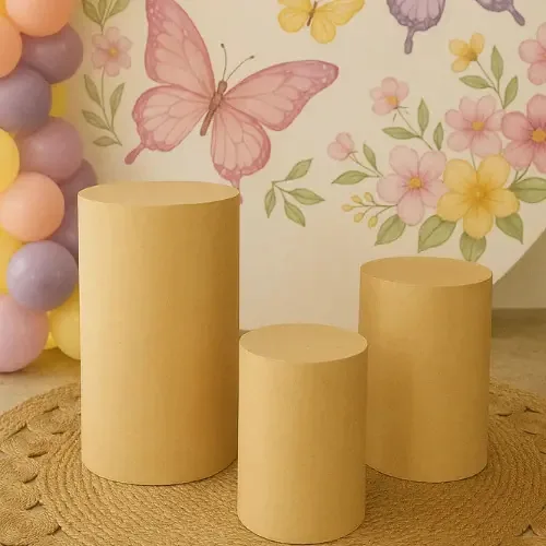 Kit Trio Mesa Cilindro Mdf Cru Enfeites Festas Decorações