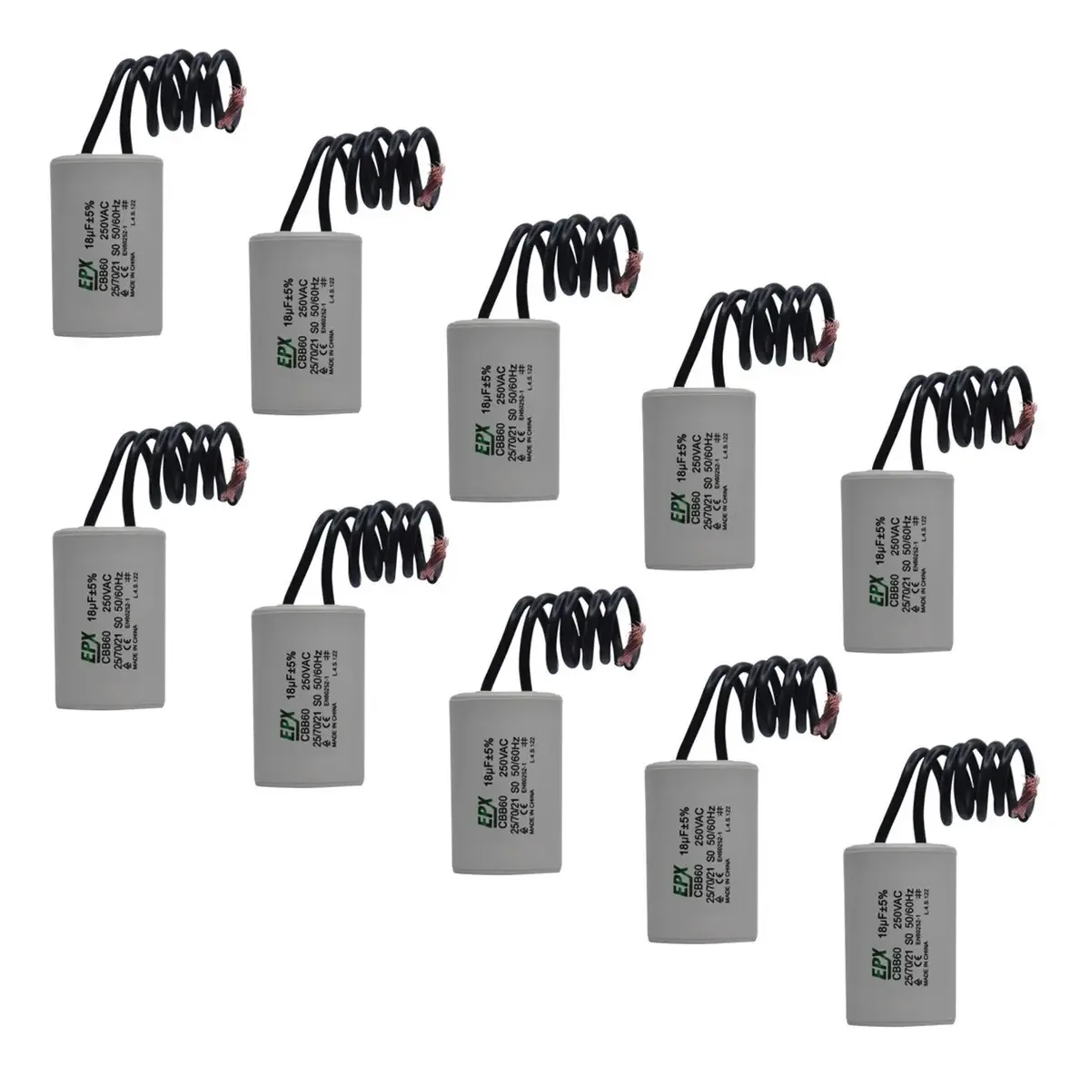 Kit 10 Capacitores Permanentes 18uf 250v 2 Fios Cbb60 Motor
