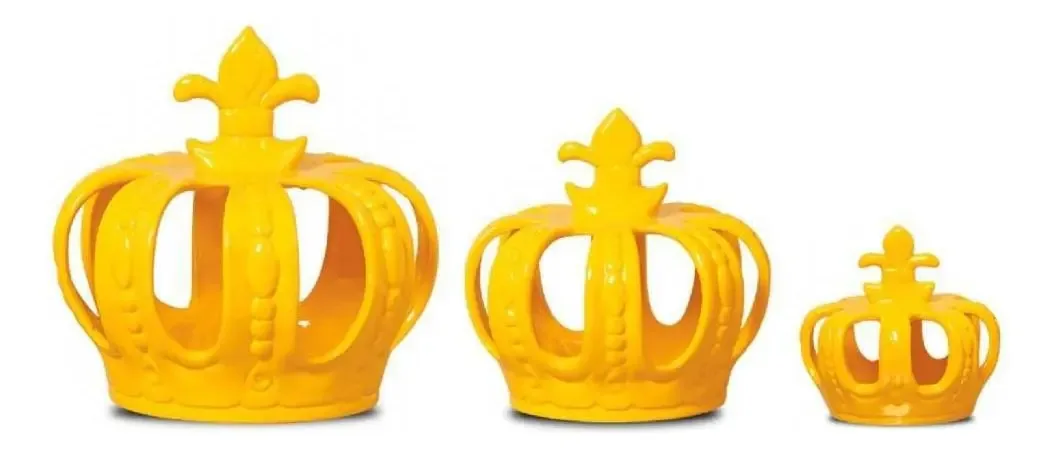 Trio Coroas Enfeites Decorativos Eventos Cerâmica Amarelo