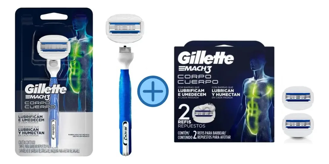 Aparelho Barbear Gillette Mach3 Corpo + 2 Carga Refil