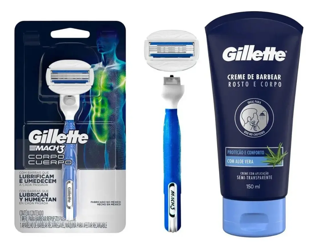 Aparelho De Barbear Gillette Mach3 Corpo + Creme De Barbear
