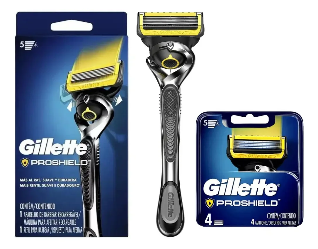 Aparelho Barbeador Gillette Proshield + Refil 4 Cartuchos