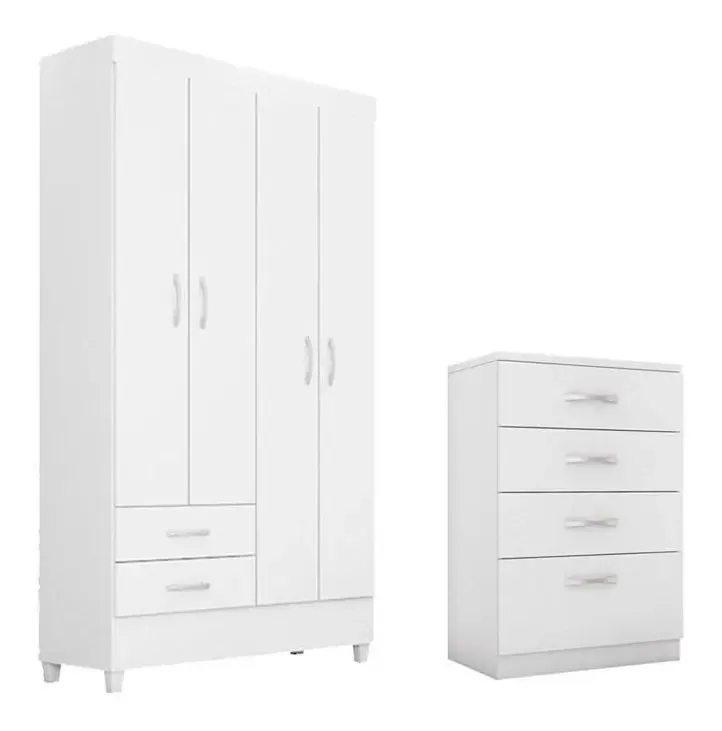 Jogo de Quarto Demóbile com Guarda Roupa e Cômoda Astral Branco