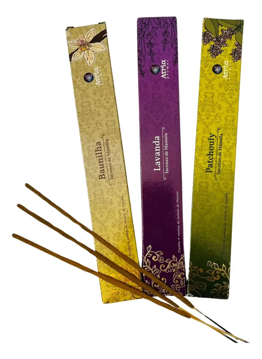 Kit 3 Incensos Massala Indianos Diversos Aromas Premium Fragrância Baunilha Lavanda E Patchouly