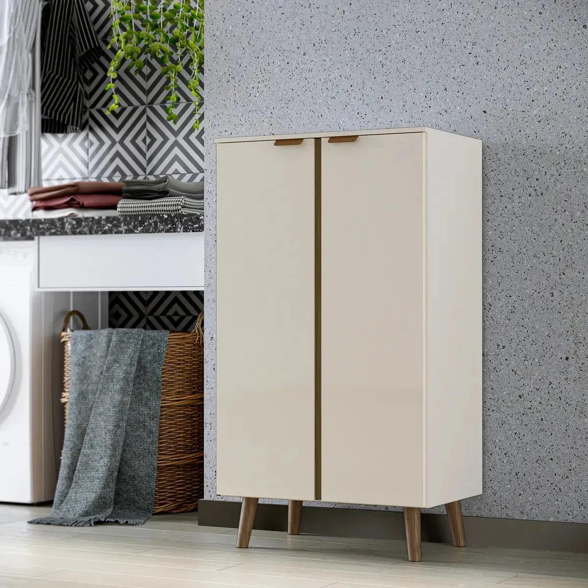 Armário Multiuso Organizador Com 2 Portas E Prateleiras Para Lavanderia Cozinha Quarto Off White