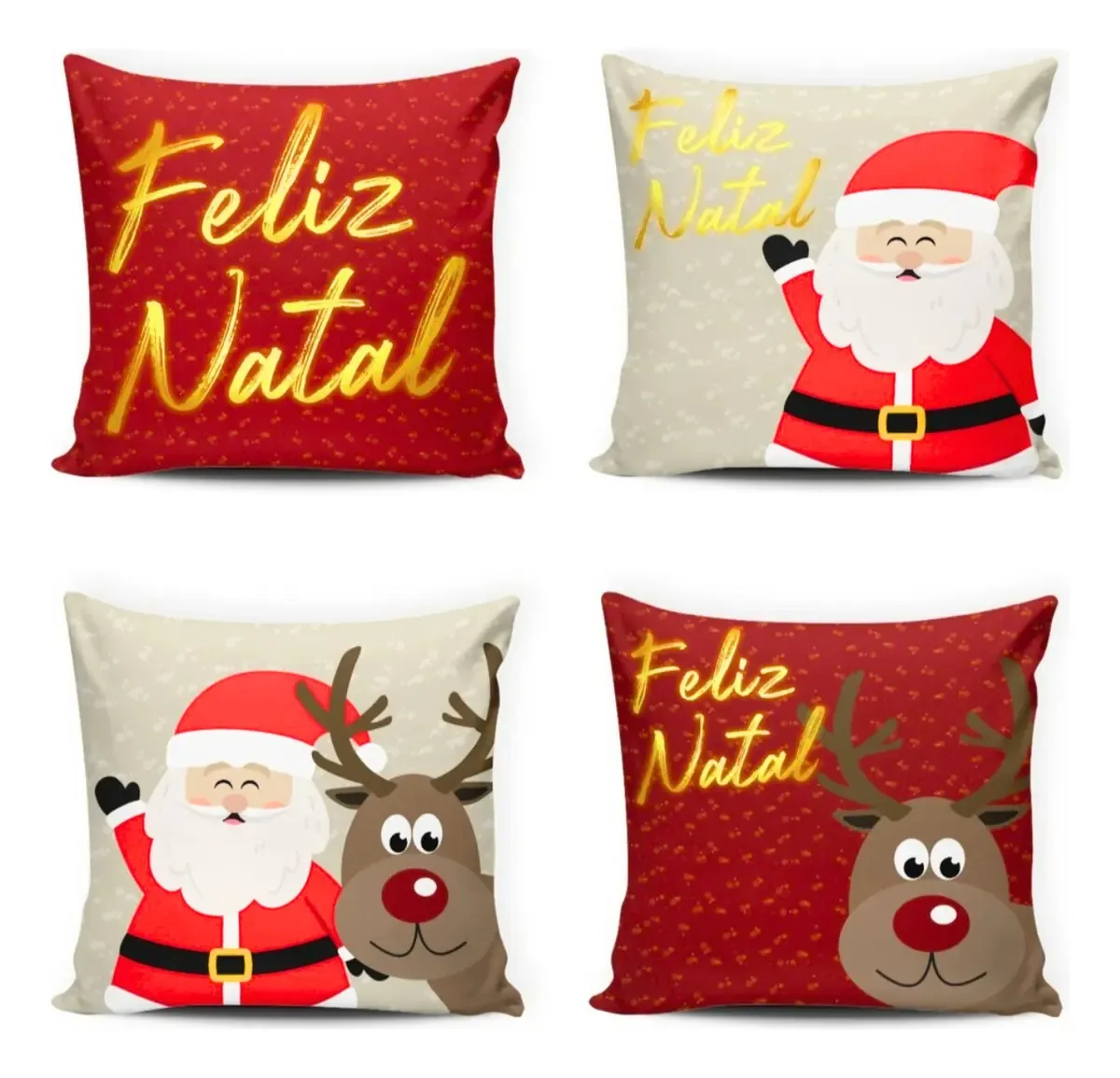 Capa Almofada Natal 45x45 Kit 4 Peças Natalinas Decorativas Cor Renas