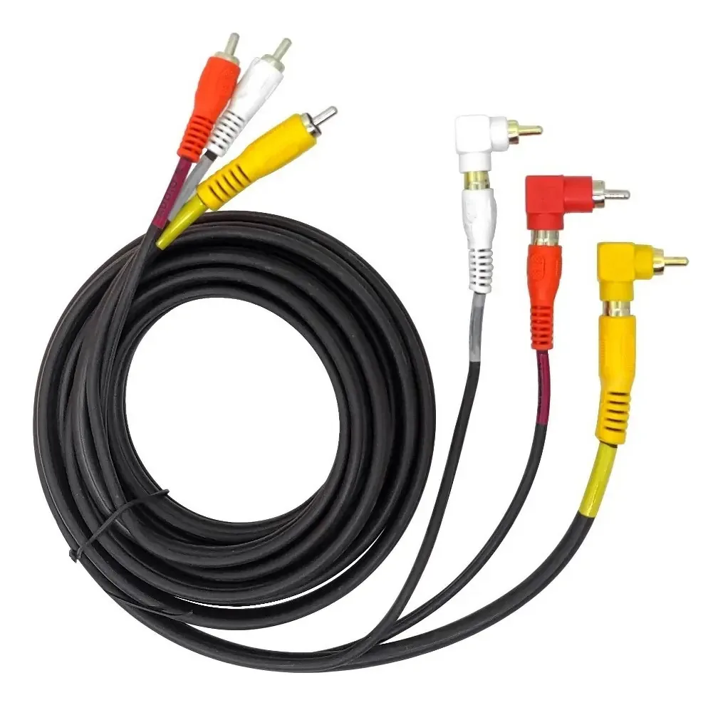 Kit Cabo Rca X Rca 5 Mts + 3 Adaptadores Em 90 Graus Rca
