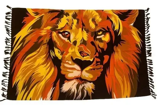 Canga De Praia Viscose Estampa Leão Colorido Cor Amarelo Tamanho U