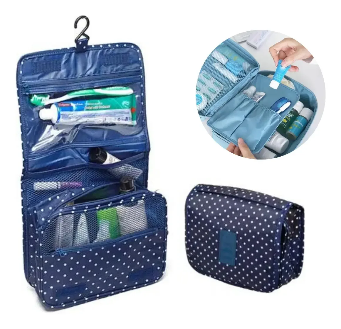 Necessaire Feminina Organizadora Mala Viagem Gancho Higiene Cor Azul Travel
