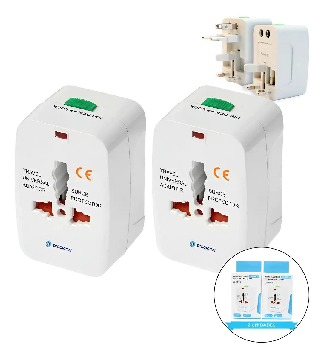 Kit 2 Adaptadores Tomada Universal Internacional Diggicom para Viagem