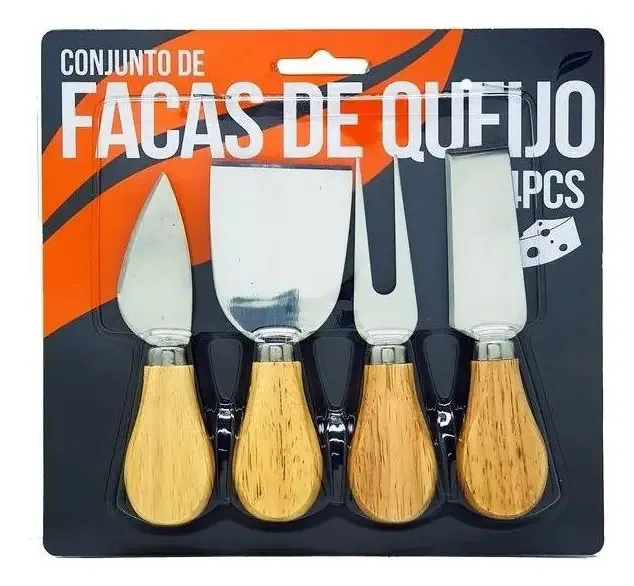 Jogo 4 Utensílios Para Queijo Facas Espátula Garfo