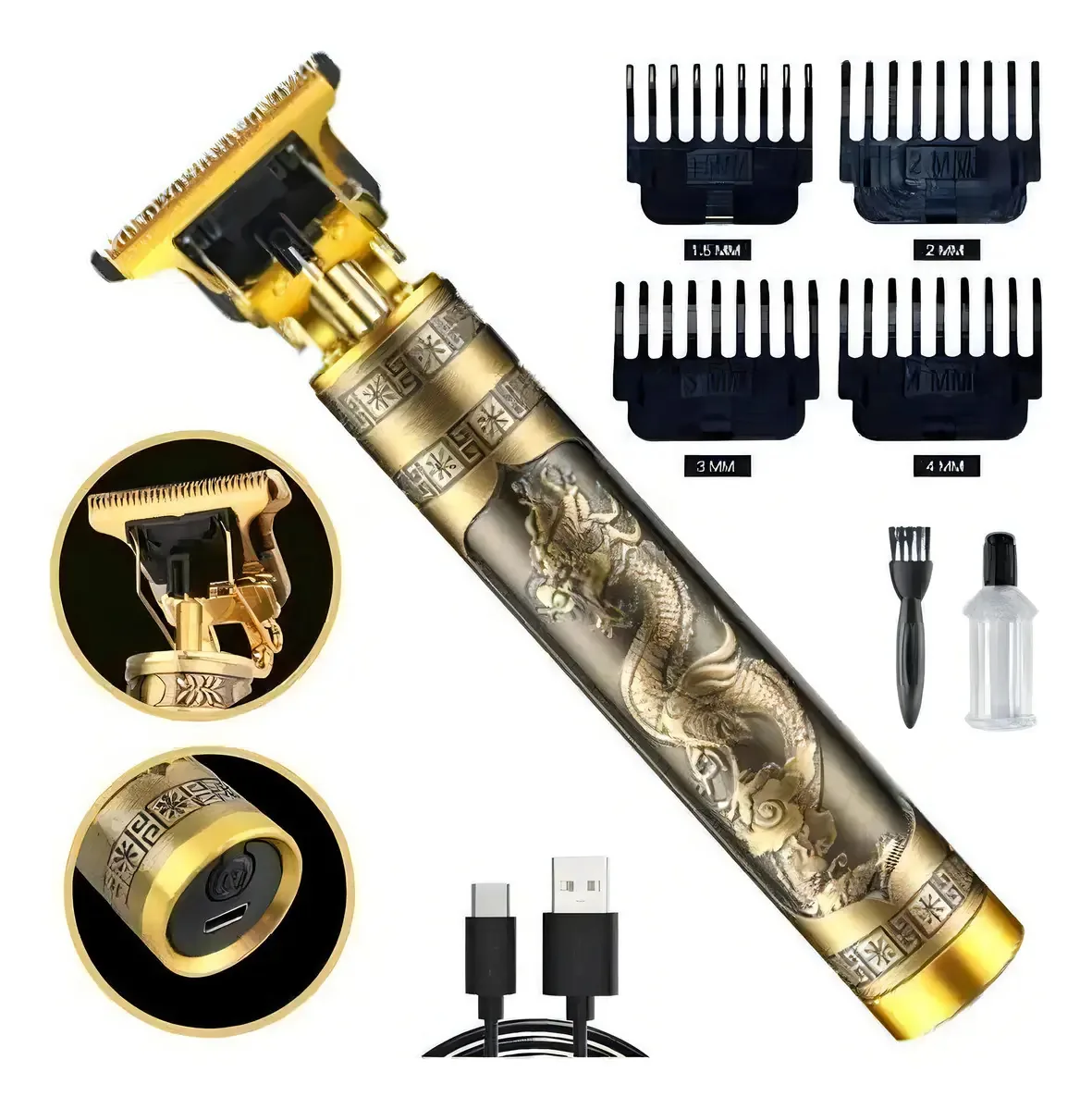 Máquina De Cortar Cabelo Dragão Dourado Recarregável