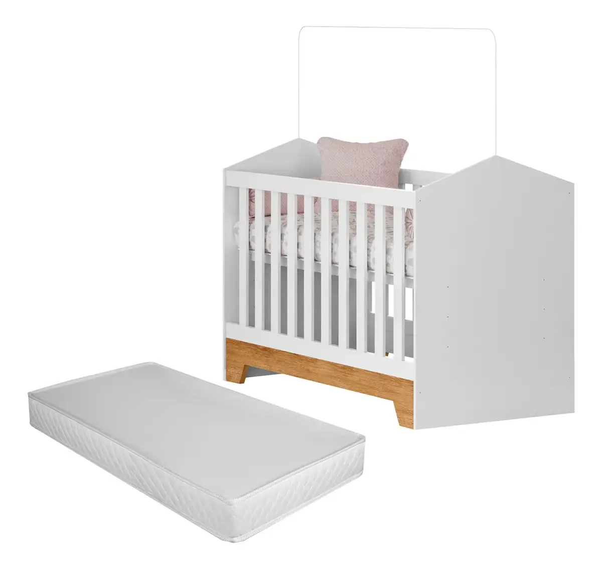 Neloja Berço Multifuncional Com Grade Mini Duda Para Quarto Do Bebê Para Meninos E Meninas Estilo Americano Cor Branco/amadeirado Com Colchão