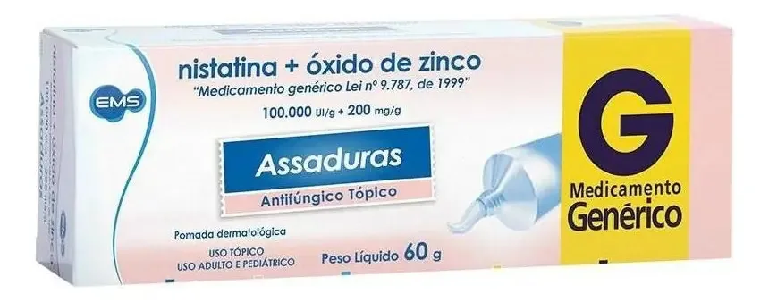 Nistatina Óxido De Zinco 60g Ems Assaduras = Dermodex