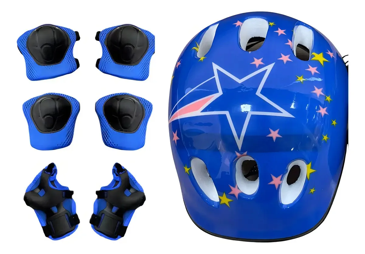 Kit Infantil Capacete Joelheira Cotoveleiras Proteção Bicicleta Bike Patins Skate Cores