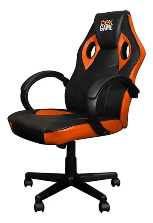 Cadeira Gamer OEX GC200 Laranja Couro Sintético Giratória Ergonomica