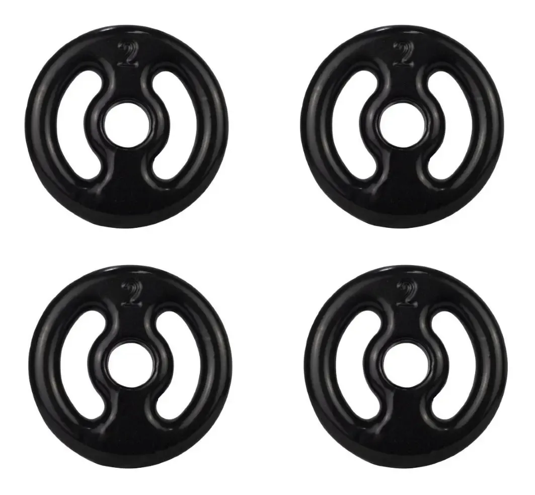 4 Anilhas Emborrachadas De 02kg P/ Musculação E Academia Cor Cor Preto