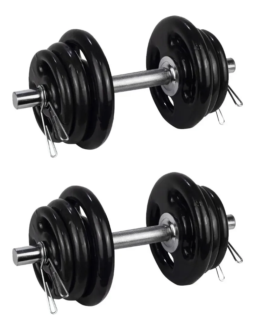 Dois Halteres 40cm+24kg Anilhas Emb 4x3kg 4x2kg 4x1kg Cor Preto