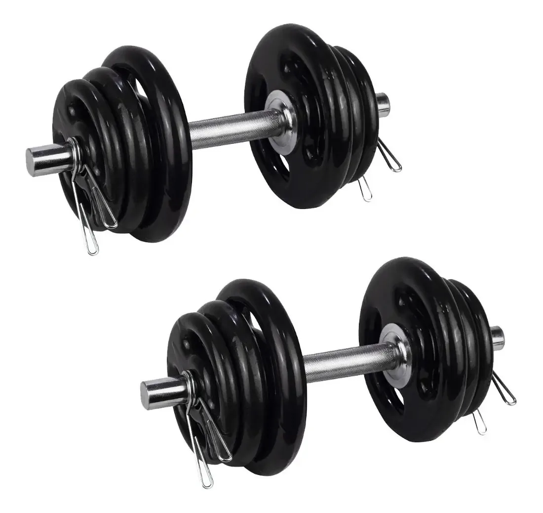 2 Halteres 40cm+24kg Anilhas Emborrachadas 4x3kg 4x2kg 4x1kg Cor Preto
