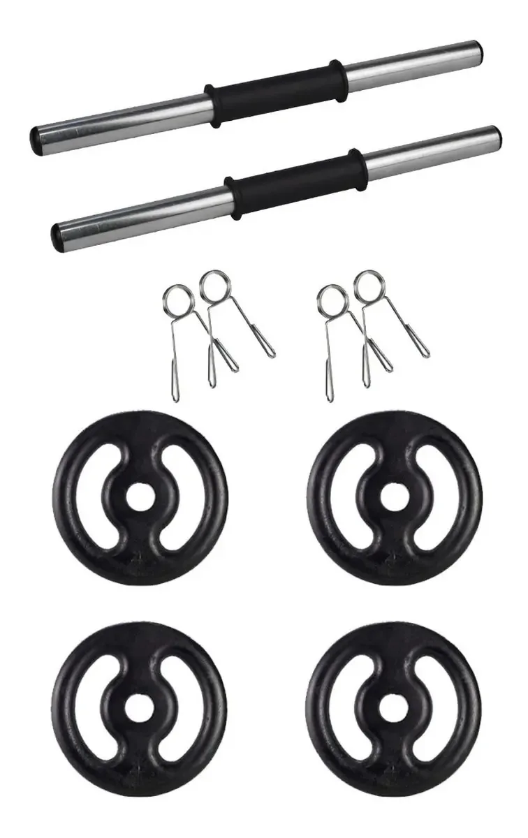 2 Halteres 40cm Barras Oca +20kg Anilhas 4x5kg + Presilhas Cor Preto