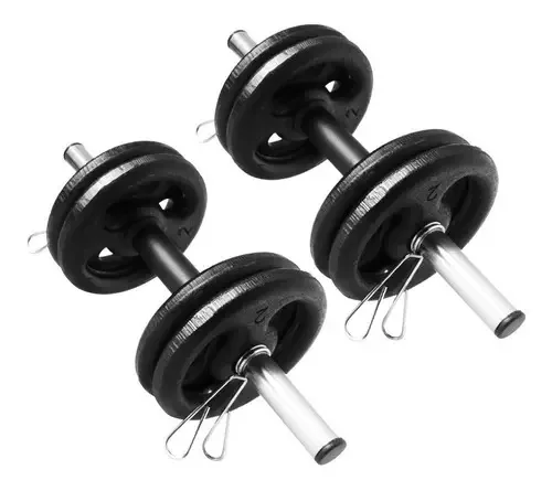 2 Halteres 40cm Barras Oca +16kg Anilhas 4x4kg + Presilhas Cor Preto