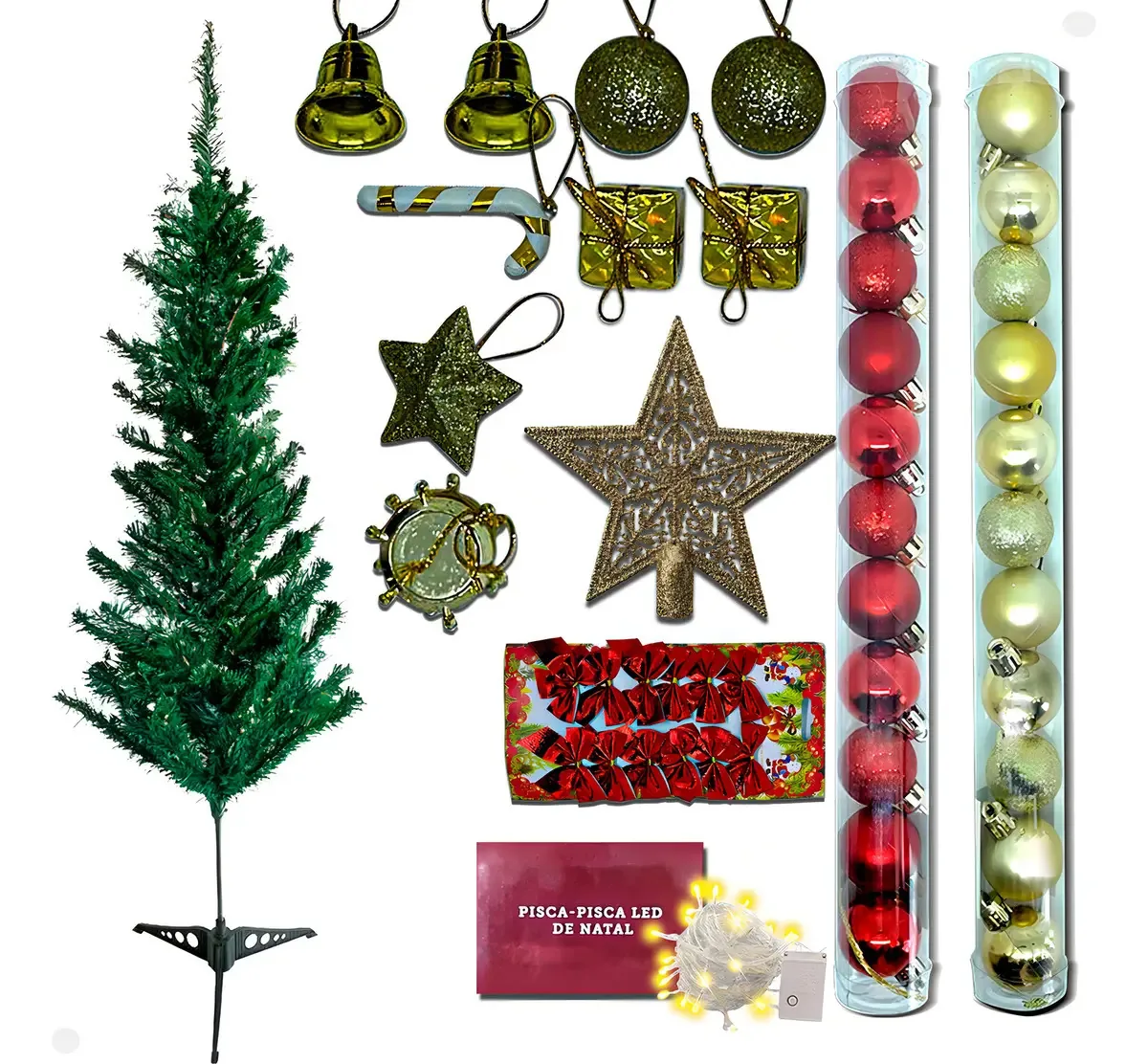 Árvore de Natal Bela Flor 120cm Verde 100 Galhos Estável Com Enfeites e Luzes