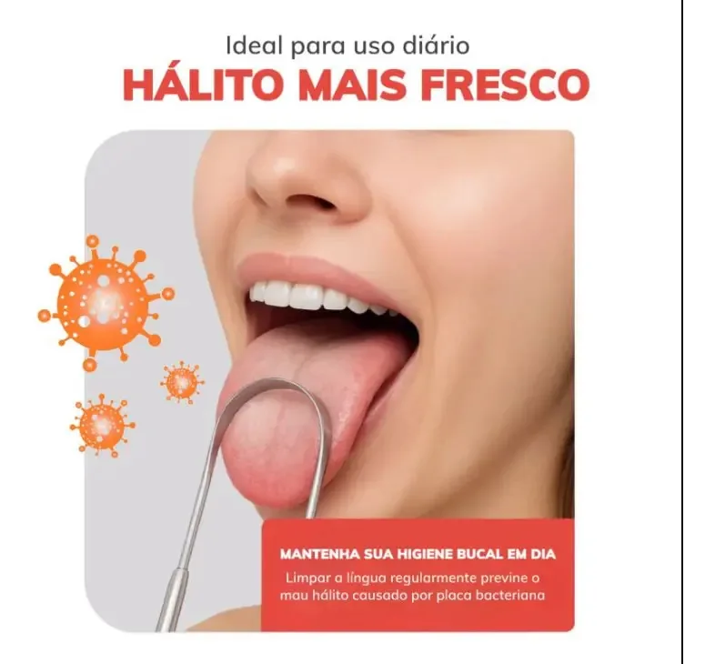 Raspador De Língua Limpador Higiene Bucal Aço Inoxidável Nf Prateado - Marca Super Abre Fácil