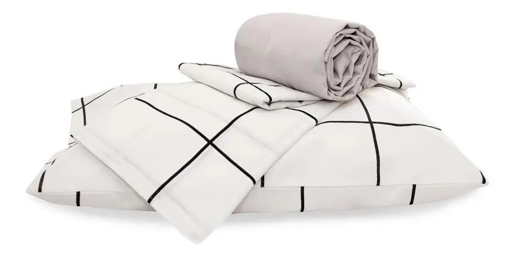 Jogo Cama Solteiro Estampado 3pçs Classic - Geométrico Grid