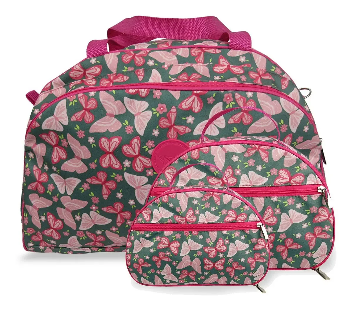 Kit Bolsa De Viagem Flamingo Grande E 2 Necessaires M E P Cor Borboleta Verde