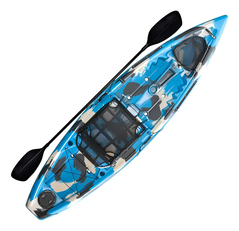 Caiaque Pesca Hidro2Eko Tuna Pro Camuflado Azul 120kg Com Remo E Cadeira