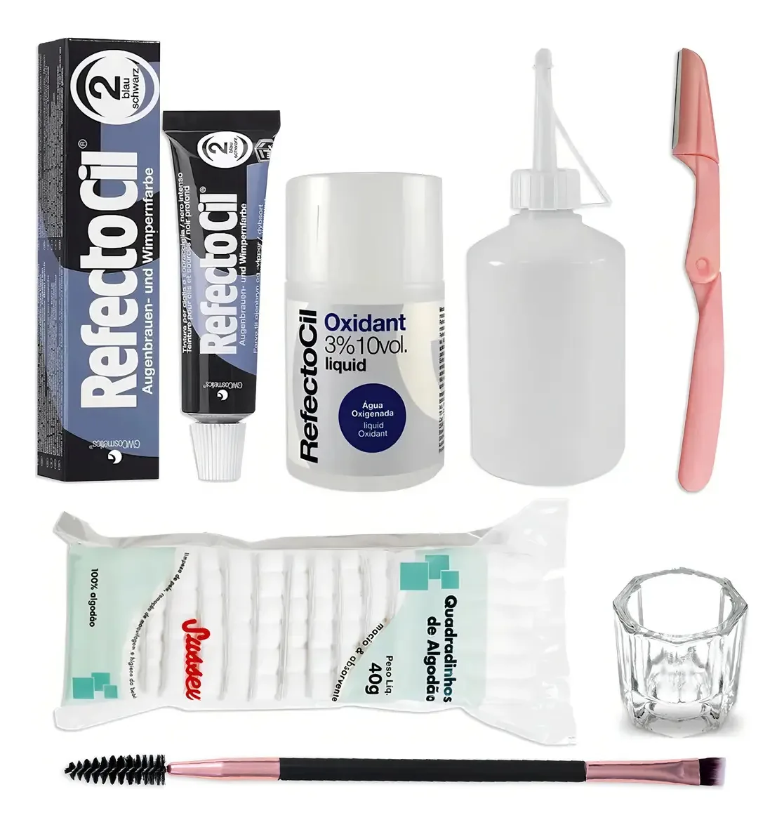 Kit Tintura Refectocil Sobrancelhas Cílios + Acessórios E Ox Cor Preto Azulado