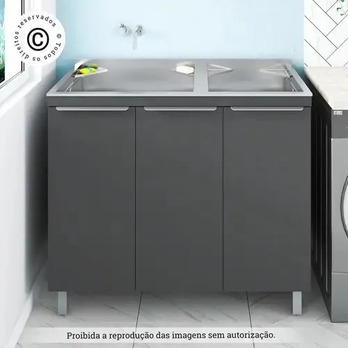 Kit Balcão Tanque Em Inox Para Lavanderia 114 Litros Duplo