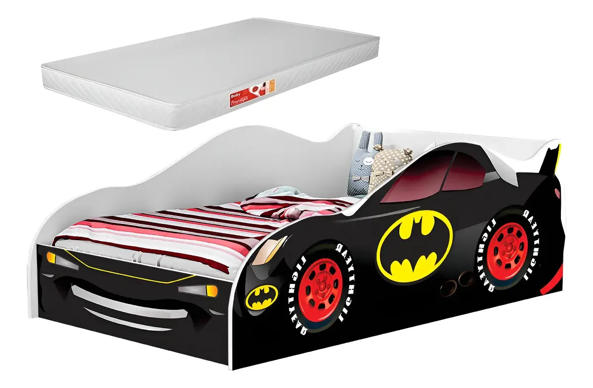 Mini Berço Cama Infantil Bat Preto Com Colchão Para Quarto De Criancça - Lv Moveis