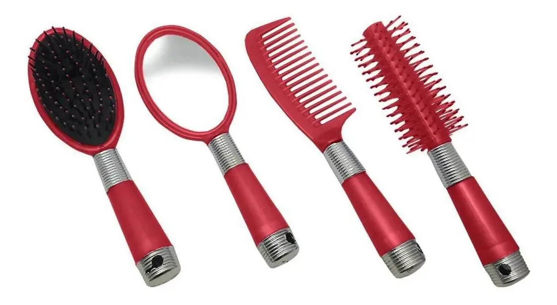 Kit Penteadeira Jogo Pente Escovas P Cabelo Espelho Vermelho