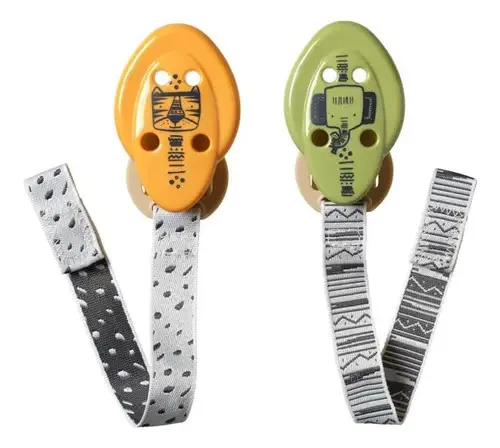 Kit 2 Prendedores De Chupeta Segurança Clip-on Tommee Tippee Cor Laranja e Verde
