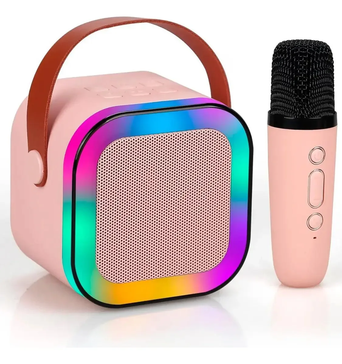 Caixa Som Karaokê Portátil Bluetooth Microfone Sem Fio Led