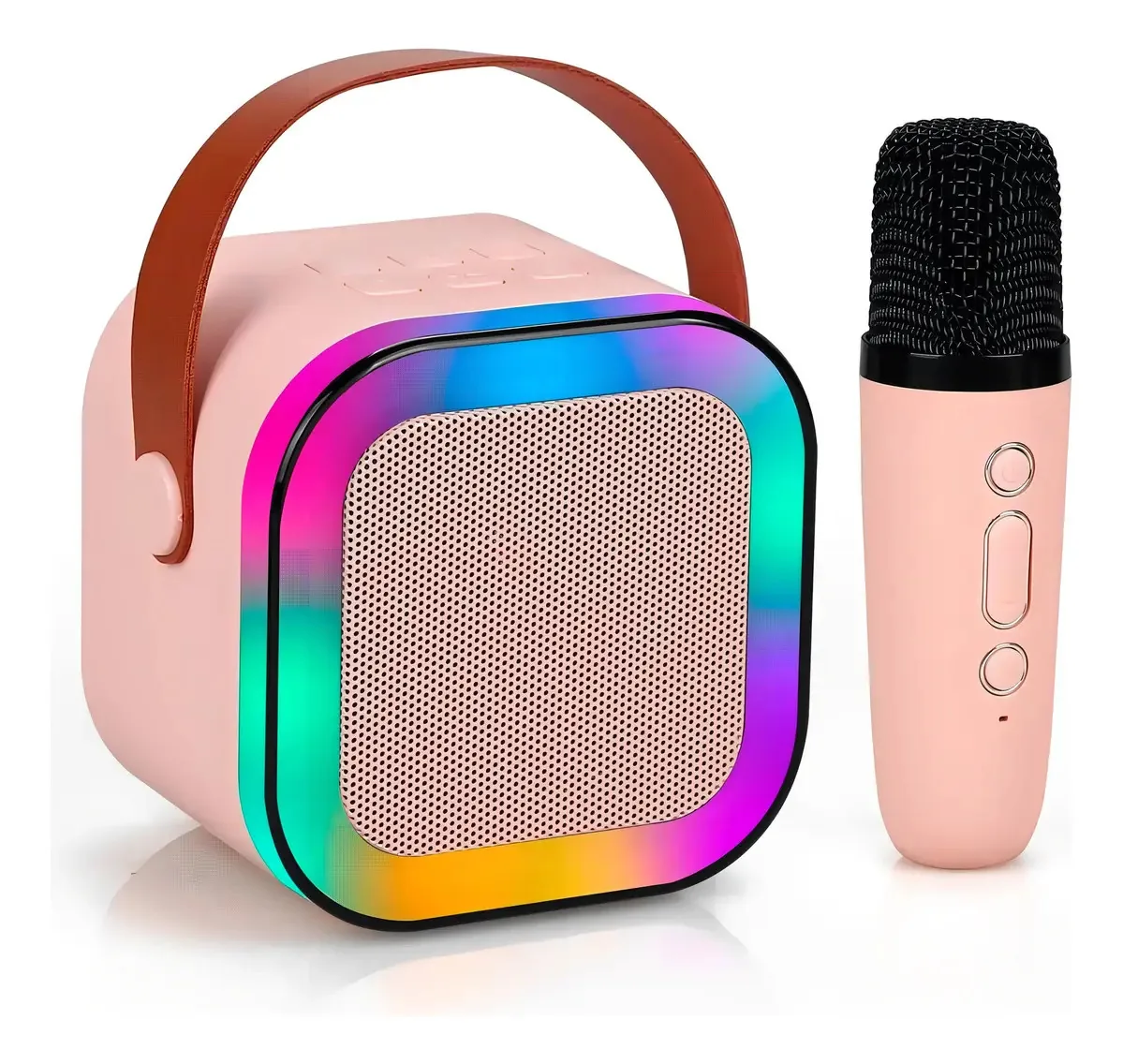 Caixa Som Karaokê Bluetooth Microfone Sem Fio Led Rgb Adulto