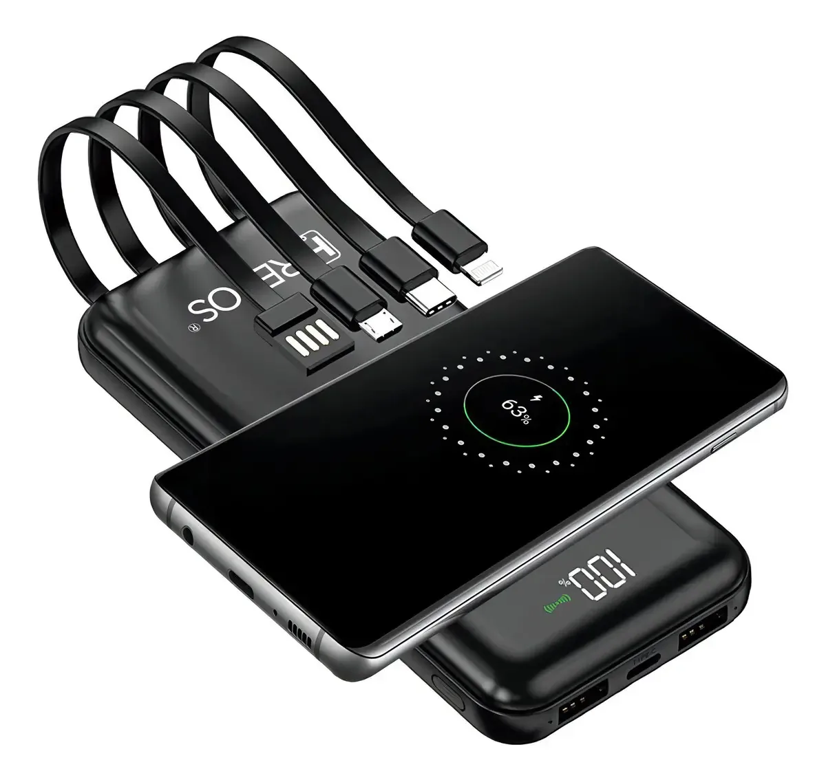 Carregador Bateria Power Bank Com 4 Cabo 10000mah Portatil