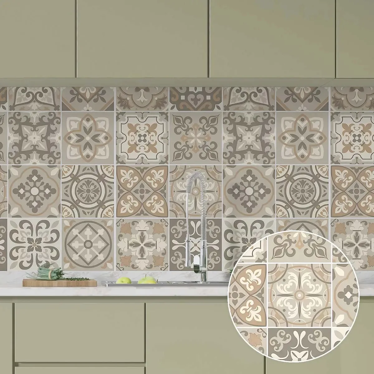 Adesivo Decorativo 2,5 Metros Papel Parede Azulejo Hidraulico Português Marrom Retrô Cozinha Lavável