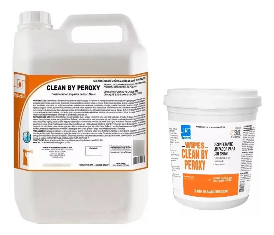 Kit Limpador Desinfetante 5l + 150 Wipes Clean By Peroxy