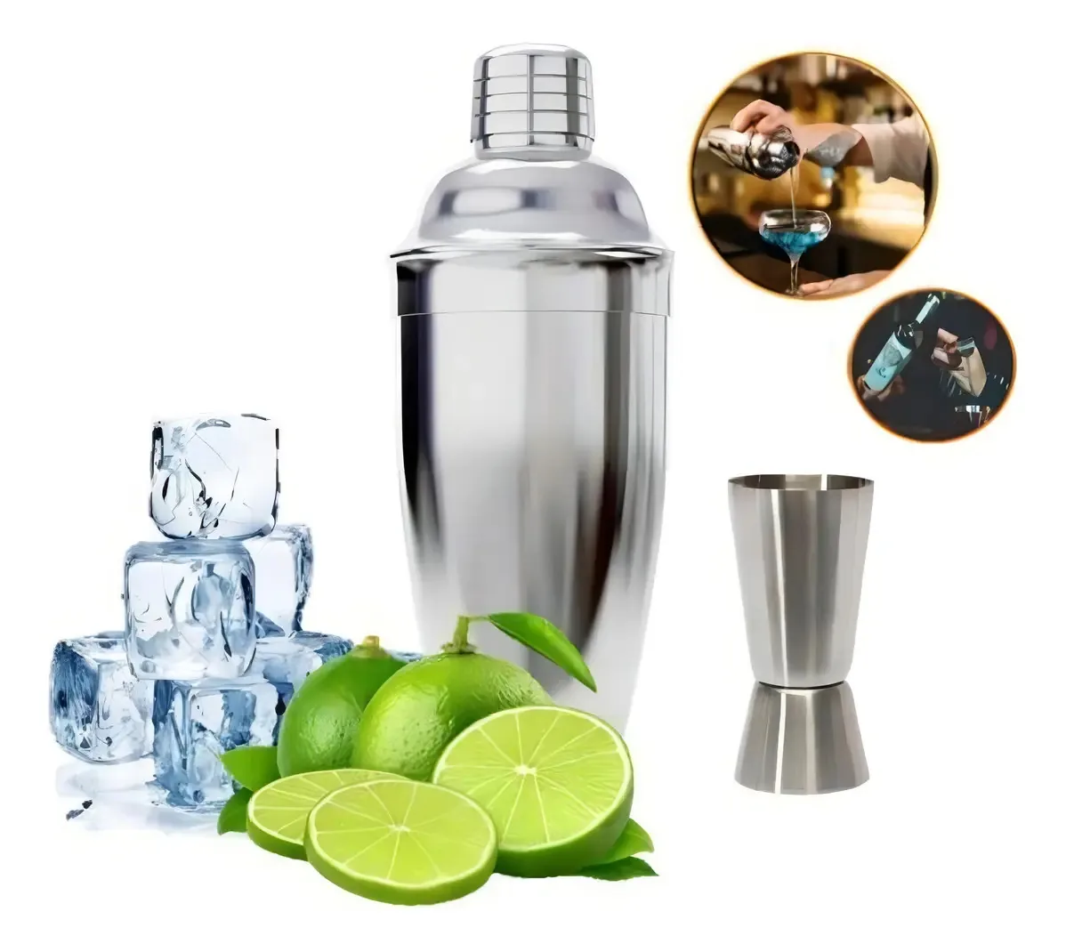 Kit Bartender Coqueteleira Socador Drinks E Colher Bailarina