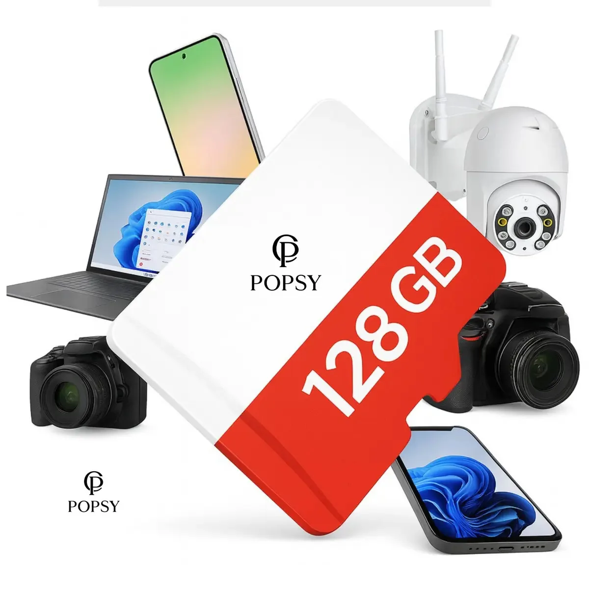 Cartão De Memória Popsy 128gb Micro Sd Classe 10 Ultra 100mb/s. Ideal Para Câmeras Wi-fi, Drones E Celulares. Alta Velocidade, Gravação Em Full Hd, Seguro E Confiável - Popsy
