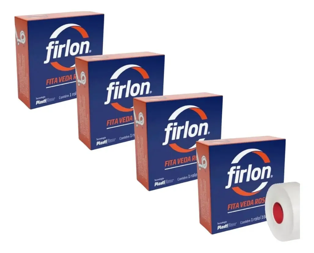 Kit com 4 Fitas Veda Rosca Branca Firlon de 18mm x 10m