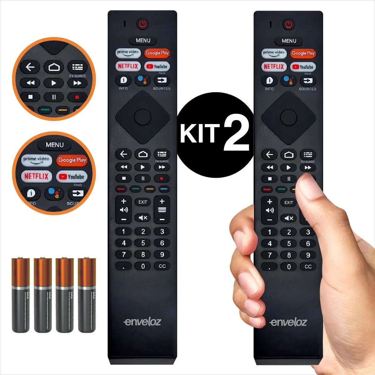 Kit 2 Controles Remotos Enveloz TV Philips Smart 4K Com Netflix YouTube Prime