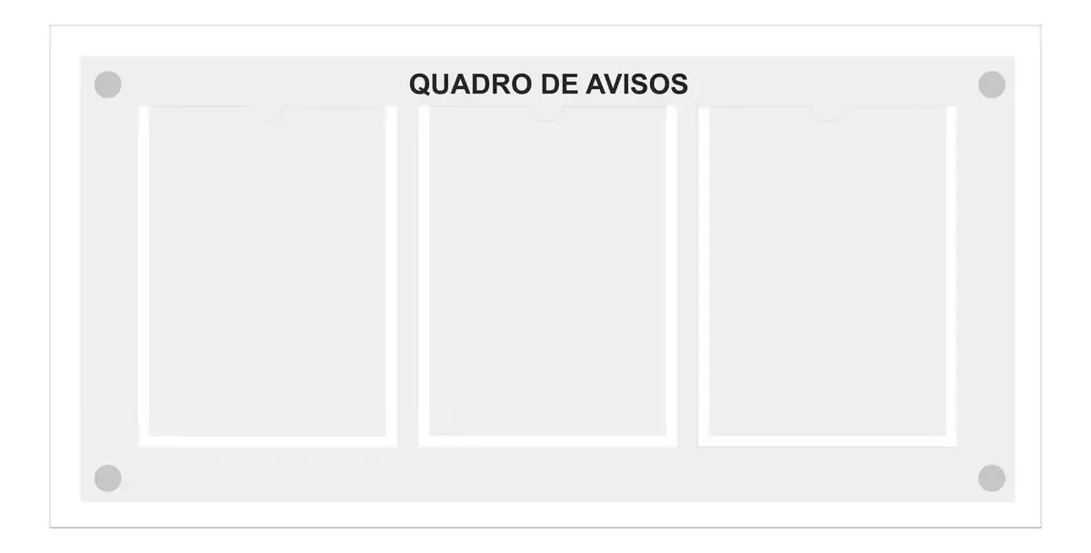 Quadro De Aviso Gestão Com 3 Displays A4 De Acrílico Branco