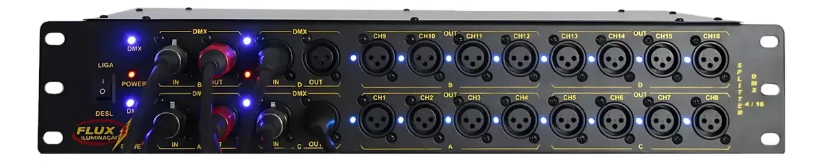 Splitter DMX Profissional Flux 416 4 Entradas 16 Saídas XLR