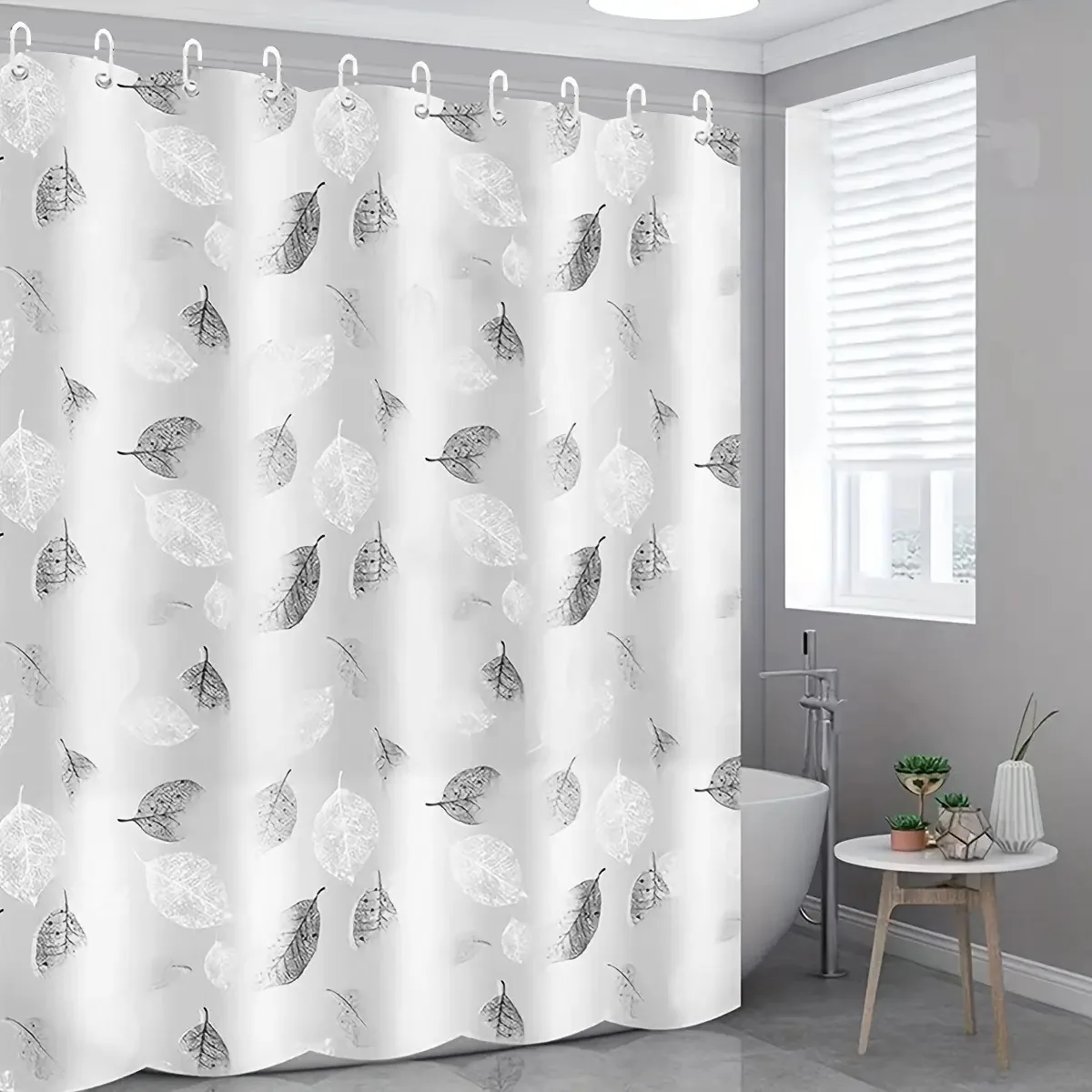 Cortina de chuveiro impermeável Peva 180x180cm, cortina de chuveiro de plástico antimofo com 12 ganchos, cortina de chuveiro com design de folhas, cortina de chuveiro de tecido longo com ilhó de...