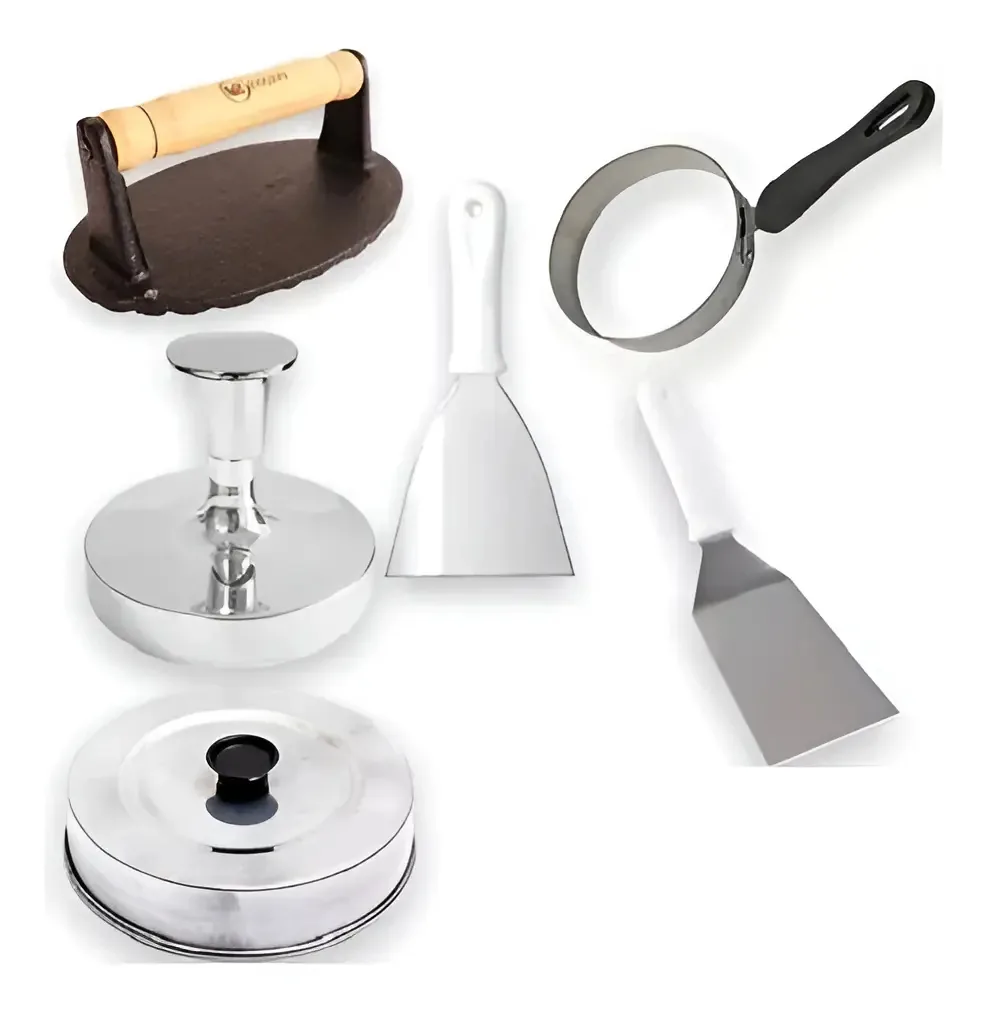 Kit Espátulas Para Lanchonete Prensador De Bife Hambúrguer 12cm Alumínio