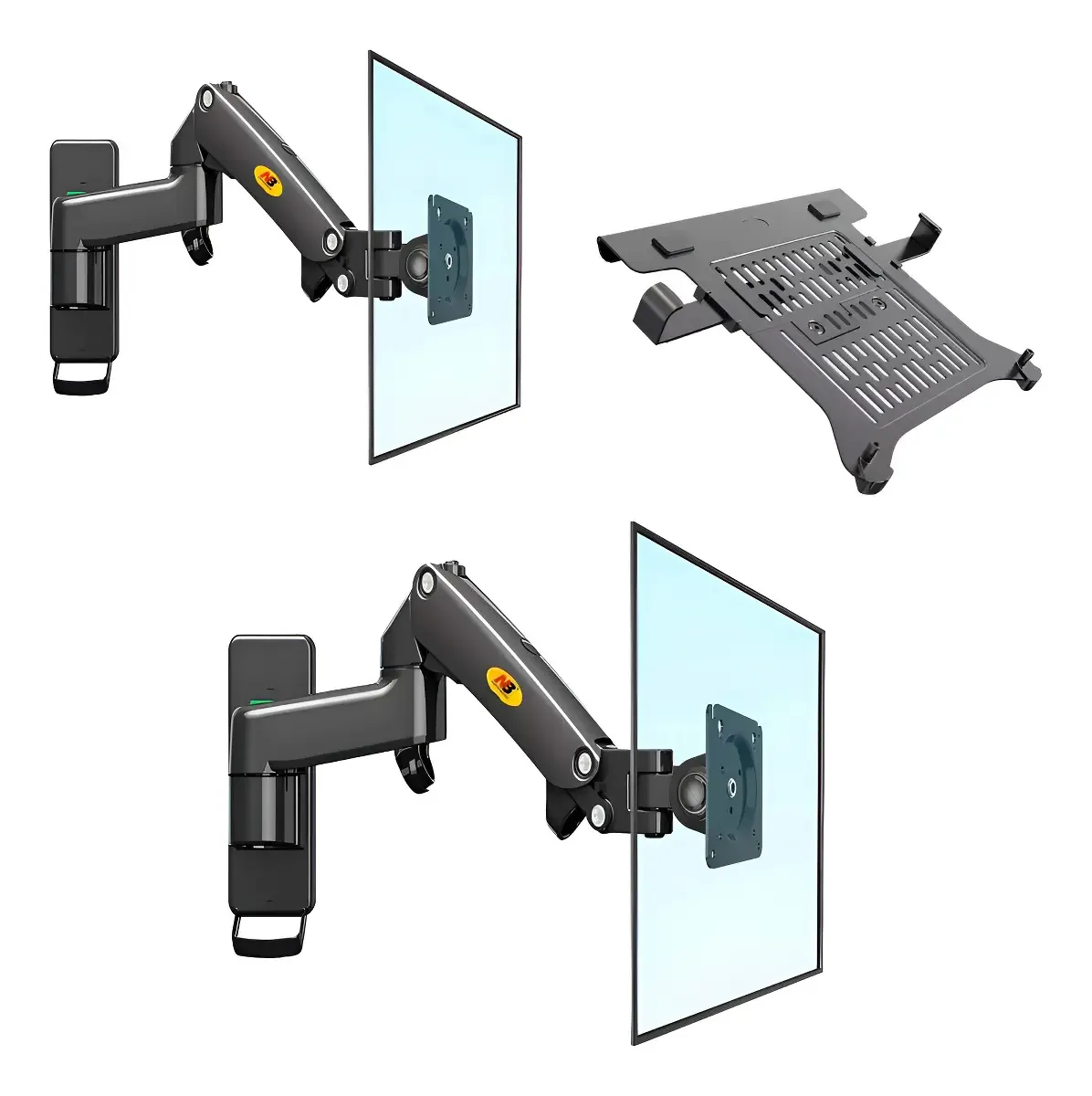 Kit 2 Suportes Parede F150 Monitor 17 -35 + Bandeja Notebook Cor Preto