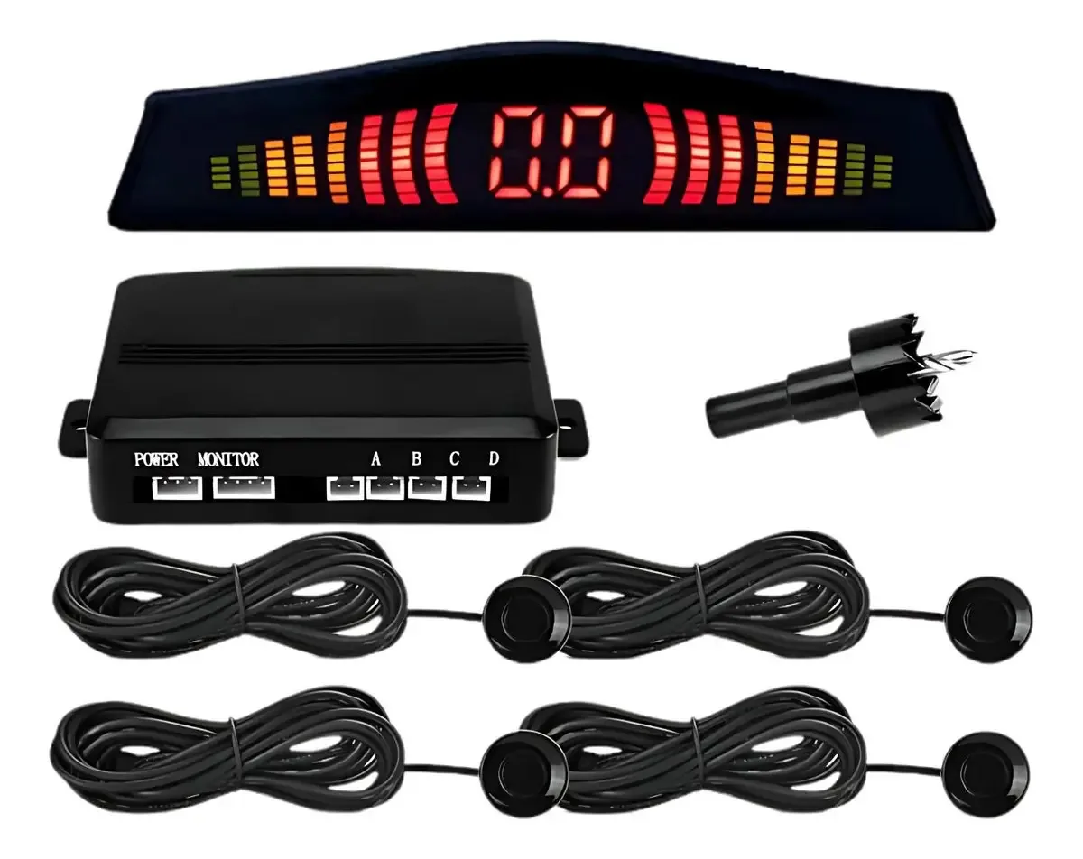 Sensor Estacionamento 4 Sensores Ré Display Led Cor Preto